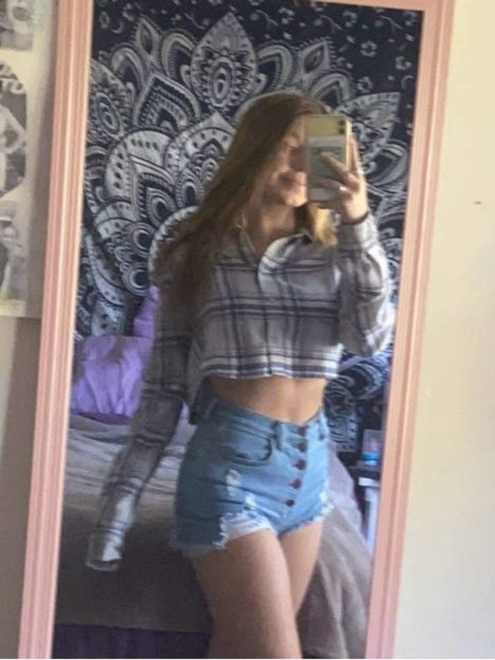 Garage Plaid Cropped Button-Up Shirt - Gray & White